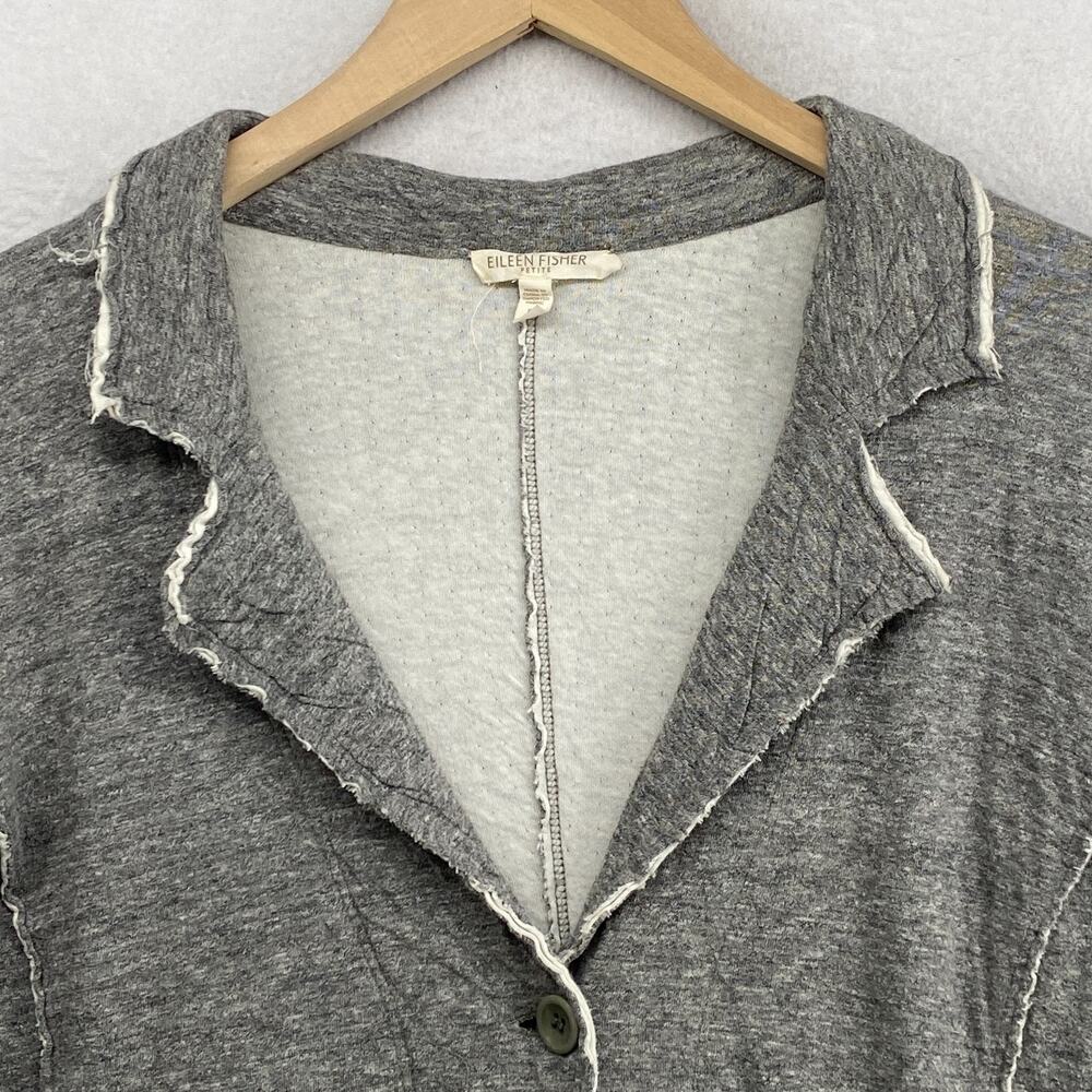 EILEEN FISHER Jacket PL Double Knit Jersey Cotton Raw Trim Button Up Blazer Gray - Picture 4 of 15